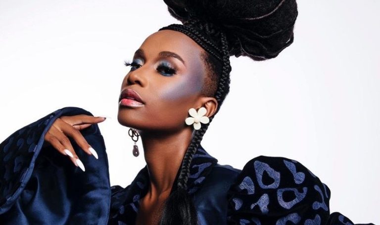 Zozibini Tunzi styled by Thobeka Mbane and assisted by Julienne M’Poko during a Hayani Creative shoot in 2021